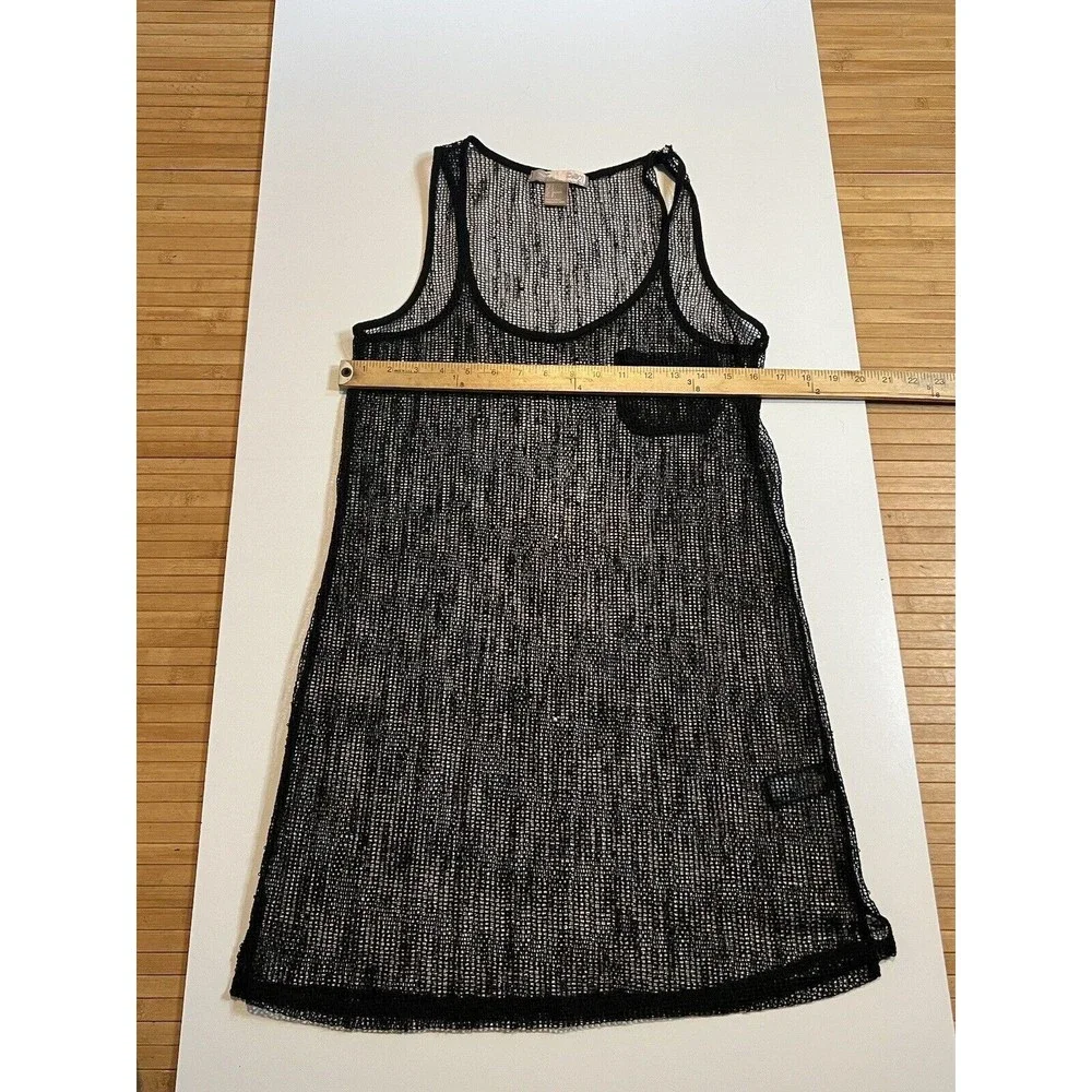 Women’s Swim Cover Up Size S Mesh Black Sequins‎ One Pocket Sheer Tank Pullover.